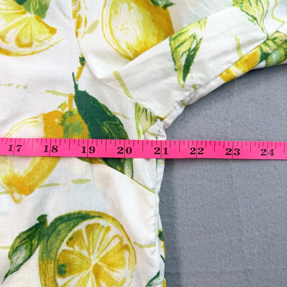Talbots Women's White Yellow Lemon Print Button Down Shirt L Cotton Cottagecore - Picture 6 of 11